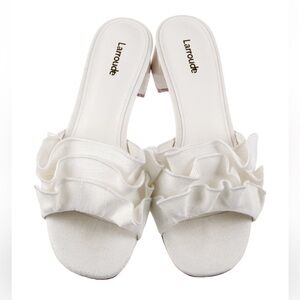 Larroude Brigitte White Ruffle Slide- Size 9
